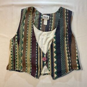 D.A.K. Vintage Western Vest, Turquoise/Brown/Tan, Size S Pattern Retro